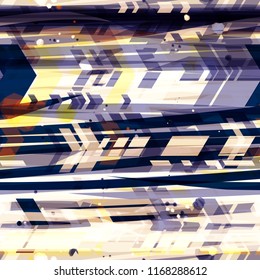 Dynamic seamless texture. Lines and arrows. Yellow and blue colors. Abstract vector background for web page, banners backdrop, fabric, home decor, wrapping
