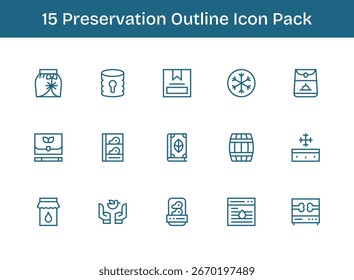 A dynamic set of 15 icons in Outline style, tailored for Preservation and suited for digital products.