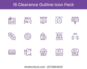 A dynamic set of 15 icons in Outline style, tailored for Clearance and suited for digital products.