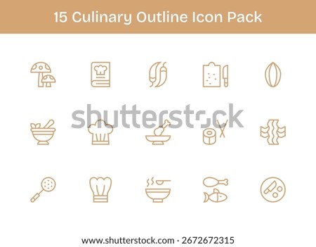 A dynamic set of 15 icons in Outline style, tailored for Culinary and suited for digital products.