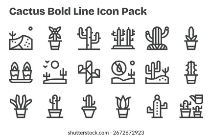 Um conjunto dinâmico de 18 ícones em estilo Bold Line, adaptado para Cactus e adequado para produtos digitais.