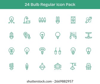 Um conjunto dinâmico de 24 ícones no estilo Contorno Regular, adaptado para Bulbo e adequado para produtos digitais.