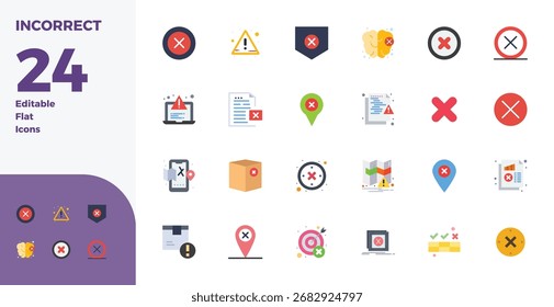Um conjunto dinâmico de 24 ícones vetoriais em Plano, adaptado para Incorreto com qualidade perfeita de 128x128 PIXEL adequado para produtos digitais.