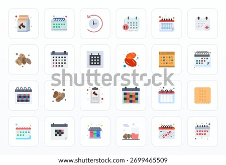 A dynamic set of 24 vector icons in Flat, tailored for Dates with 128x128 Display Perfect quality suited for digital products.