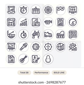 A dynamic set of 28 icons in Bold Line, tailored for Performance and suited for digital products.