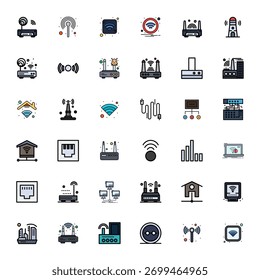 Um conjunto dinâmico de 36 ícones de vetor em Linha Plana Preenchida, adaptado para Roteador com alta resolução PIXEL Qualidade perfeita adequada para produtos digitais.