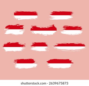 A dynamic set of abstract Indonesian flag illustrations with bold brush stroke styles. Perfect for patriotic themes, Independence Day designs, and cultural visuals.