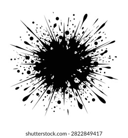 Dynamic set of black ink splatters and paint drops isolated on white. Abstract grunge texture perfect for graphic design backgrounds.
