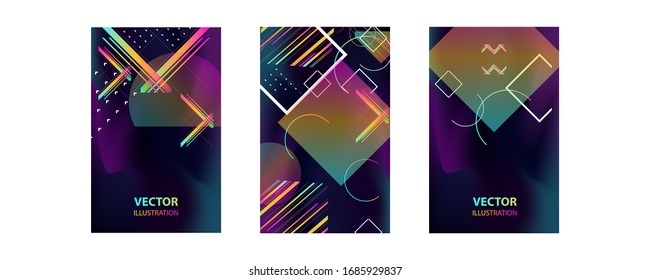 Dynamic set geometric fluid shapes, lines liquid abstract gradient background for banner, poster or book. vector design.