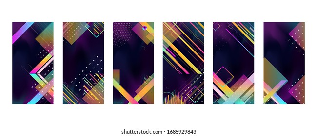 Dynamic set geometric fluid shapes, lines liquid abstract gradient background for banner, poster or book. vector design.