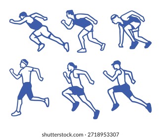Dynamic set of male runners in various sprinting poses