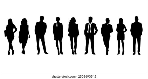 Dynamic set of Silhouettes of Business People in Various Professional Poses