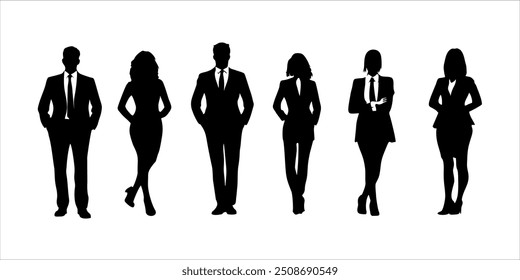 Dynamic set of Silhouettes of Business People in Various Professional Poses
