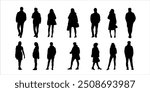 Dynamic set silhouettes of a man and woman in various styles on a white background