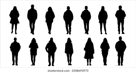 Dynamic set silhouettes of a man and woman in various styles on a white background