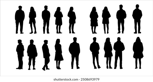 Dynamic set silhouettes of a man and woman in various styles on a white background