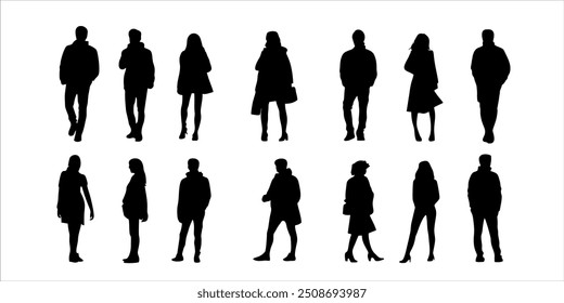 Dynamic set silhouettes of a man and woman in various styles on a white background