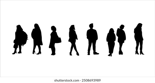 Dynamic set silhouettes of a man and woman in various styles on a white background