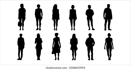 Dynamic set silhouettes of a man and woman in various styles on a white background