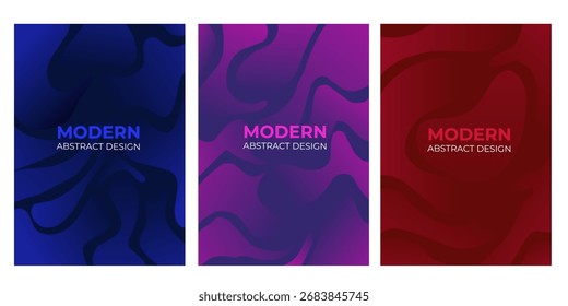 Conjunto dinámico de tres fondos líquidos abstractos modernos del gradiente para el cartel, el volante, la cubierta, o el diseño de las redes sociales. Cartel tamaño papel A4. 