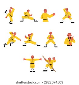 Dynamic Shaolin Kung Fu Master Character Vector Collection