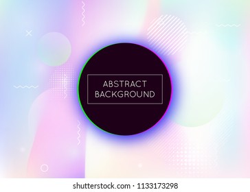 Dynamic shape background with liquid fluid. Holographic bauhaus gradient with memphis elements. Graphic template for book, annual, mobile interface, web app. Pearlescent dynamic shape background.