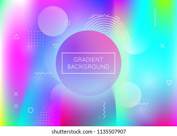 Dynamic shape background with liquid fluid. Holographic bauhaus gradient with memphis elements. Graphic template for book, annual, mobile interface, web app. Pearlescent dynamic shape background.