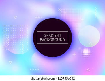 Dynamic shape background with liquid fluid. Holographic bauhaus gradient with memphis elements. Graphic template for placard, presentation, banner, brochure. Pearlescent dynamic shape background.