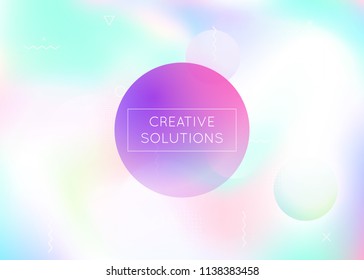 Dynamic shape background with liquid fluid. Holographic bauhaus gradient with memphis elements. Graphic template for flyer, ui, magazine, poster, banner and app. Multicolor dynamic shape background.