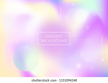 Dynamic shape background with liquid fluid. Holographic bauhaus gradient with memphis elements. Graphic template for placard, presentation, banner, brochure. Rainbow dynamic shape background.