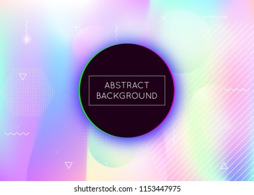 Dynamic shape background with liquid fluid. Holographic bauhaus gradient with memphis elements. Graphic template for book, annual, mobile interface, web app. Rainbow dynamic shape background.