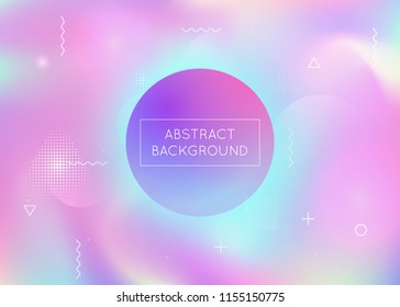 Dynamic shape background with liquid fluid. Holographic bauhaus gradient with memphis elements. Graphic template for flyer, ui, magazine, poster, banner and app. Spectrum dynamic shape background.