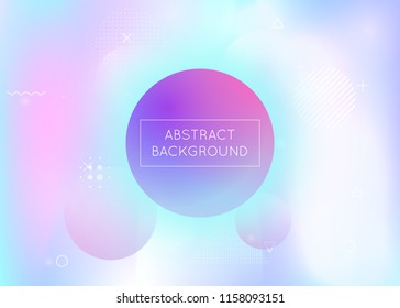Dynamic shape background with liquid fluid. Holographic bauhaus gradient with memphis elements. Graphic template for book, annual, mobile interface, web app. Iridescent dynamic shape background.