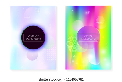 Dynamic shape background with liquid fluid. Holographic bauhaus gradient with memphis cover. Graphic template for brochure, banner, wallpaper, mobile screen. Iridescent dynamic shape background.