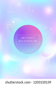Dynamic shape background with liquid fluid. Holographic bauhaus gradient with memphis elements. Graphic template for flyer, ui, magazine, poster, banner and app. Futuristic dynamic shape background.