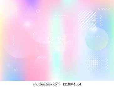 Dynamic shape background with liquid fluid. Holographic bauhaus gradient with memphis elements. Graphic template for brochure, banner, wallpaper, mobile screen. Neon dynamic shape background.