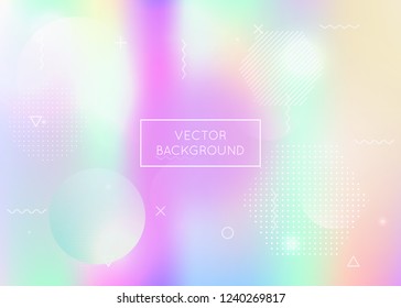 Dynamic shape background with liquid fluid. Holographic bauhaus gradient with memphis elements. Graphic template for brochure, banner, wallpaper, mobile screen. Hipster dynamic shape background.