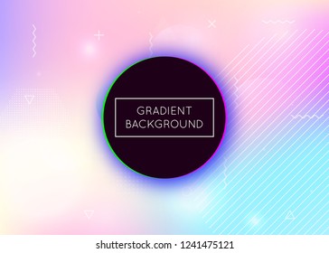 Dynamic shape background with liquid fluid. Holographic bauhaus gradient with memphis elements. Graphic template for book, annual, mobile interface, web app. Hipster dynamic shape background.