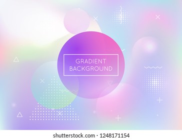 Dynamic shape background with liquid fluid. Holographic bauhaus gradient with memphis elements. Graphic template for flyer, ui, magazine, poster, banner and app. Multicolor dynamic shape background.