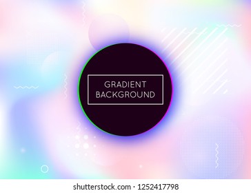 Dynamic shape background with liquid fluid. Holographic bauhaus gradient with memphis elements. Graphic template for flyer, ui, magazine, poster, banner and app. Pearlescent dynamic shape background.