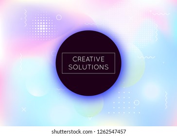 Dynamic shape background with liquid fluid. Holographic bauhaus gradient with memphis elements. Graphic template for placard, presentation, banner, brochure. Futuristic dynamic shape background.