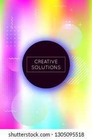 Dynamic shape background with liquid fluid. Holographic bauhaus gradient with memphis elements. Graphic template for book, annual, mobile interface, web app. Trendy dynamic shape background.