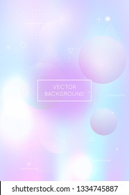 Dynamic shape background with liquid fluid. Holographic bauhaus gradient with memphis elements. Graphic template for book, annual, mobile interface, web app. Retro dynamic shape background.