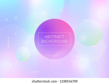 Dynamic shape background with liquid fluid. Holographic bauhaus gradient with memphis elements. Graphic template for brochure, banner, wallpaper, mobile screen. Stylish dynamic shape background.