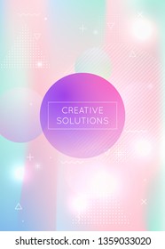 Dynamic shape background with liquid fluid. Holographic bauhaus gradient with memphis elements. Graphic template for book, annual, mobile interface, web app. Trendy dynamic shape background.