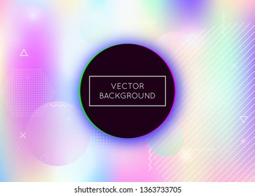 Dynamic shape background with liquid fluid. Holographic bauhaus gradient with memphis elements. Graphic template for placard, presentation, banner, brochure. Colorful dynamic shape background.
