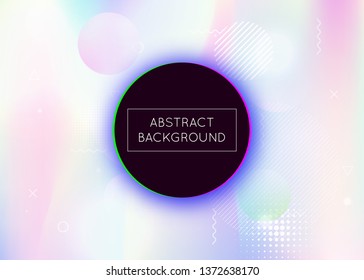 Dynamic shape background with liquid fluid. Holographic bauhaus gradient with memphis elements. Graphic template for book, annual, mobile interface, web app. Futuristic dynamic shape background.