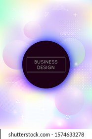 Dynamic shape background with liquid fluid. Holographic bauhaus gradient with memphis elements. Graphic template for brochure, banner, wallpaper, mobile screen. Fluorescent dynamic shape background.