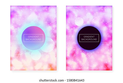 Dynamic shape background with liquid fluid. Neon bauhaus gradient with purple luminous cover. Graphic template for placard, presentation, banner, brochure. Colorful dynamic shape background.