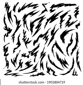 Dynamic shapes, hand-drawn abstract blots isolated on white background. Expressive ink brush strokes in cartoon style. Vector illustration.
